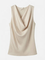 Top Satinado con Escote Drapeado Beige
