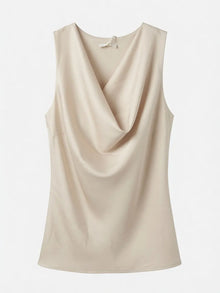 Top Satinado con Escote Drapeado Beige