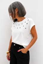Camiseta Blanca Círculos Metálicos