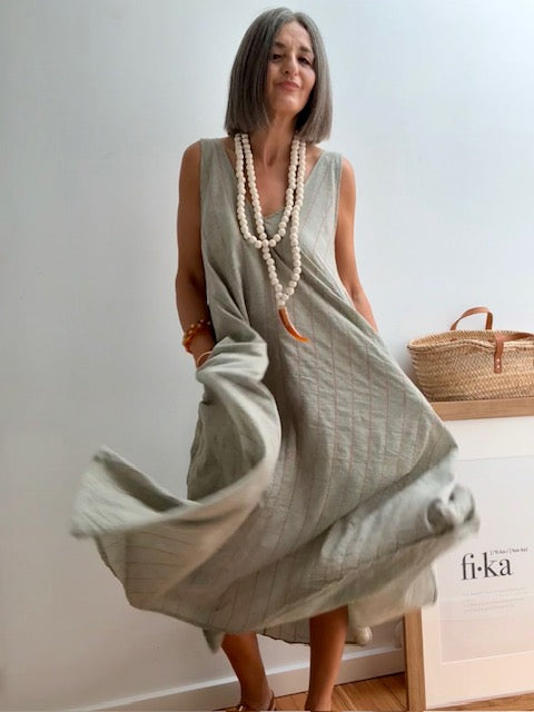 Vestido de Algodón Salvia