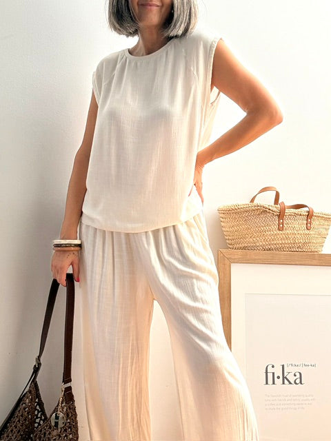 Pantalón Bombacho Fluido  de Viscosa Crema