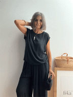 Pantalón Bombacho Fluido de Viscosa  Negro