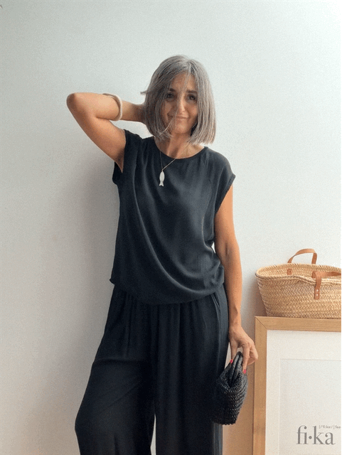 Pantalón Bombacho Fluido de Viscosa  Negro