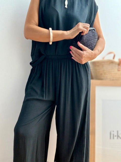 Pantalón Bombacho Fluido de Viscosa  Negro