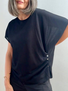 Jersey Drapeado con Botones Negro