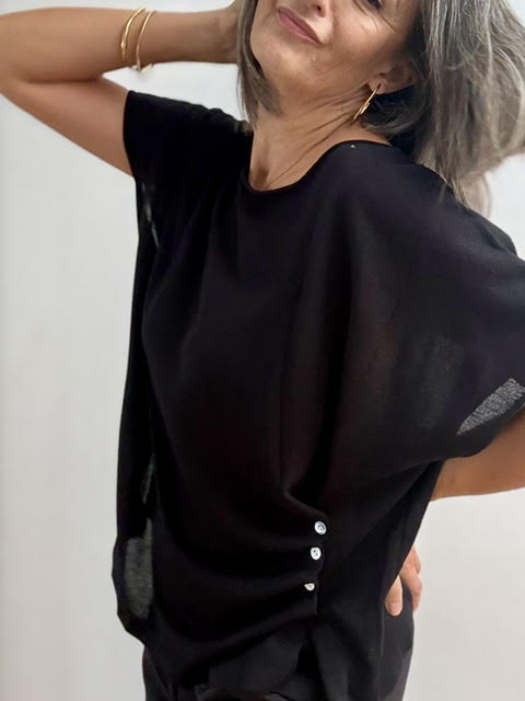 Jersey Drapeado con Botones Negro