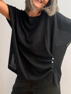 Jersey Drapeado con Botones Negro
