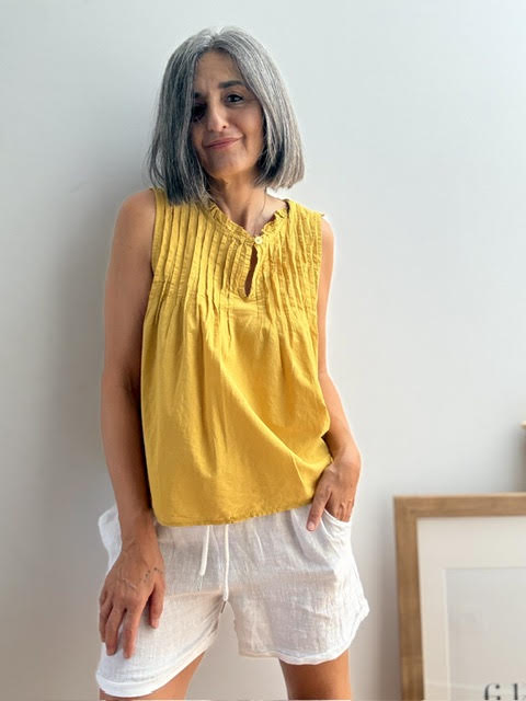 Blusa Trabillas Mostaza  100% Algodón