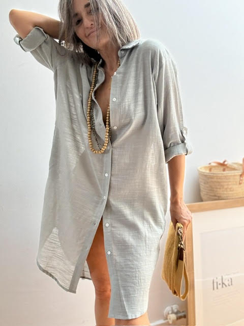 Vestido Camisero Playero Salvia