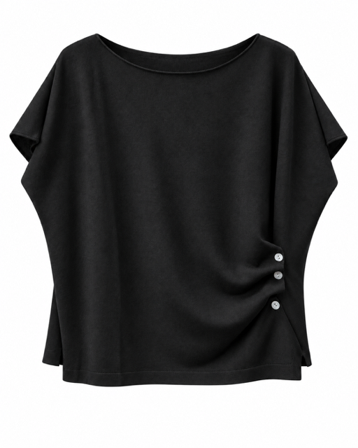 Jersey Drapeado con Botones Negro