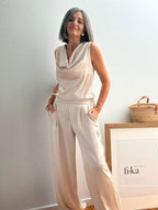 Pantalones Bombachos Satinado Beige