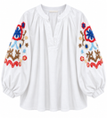 BlusA con mangas bombachas bordadas Blanco