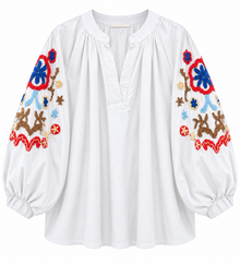 BlusA con mangas bombachas bordadas Blanco