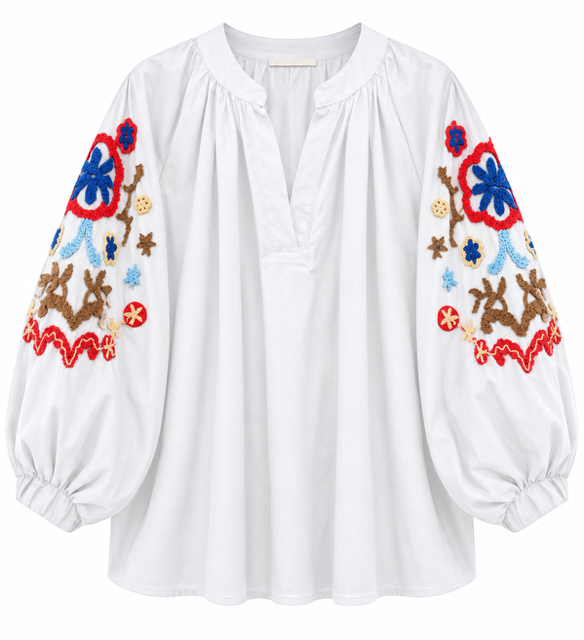 BlusA con mangas bombachas bordadas Blanco