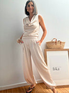 Pantalones Bombachos Satinado Beige